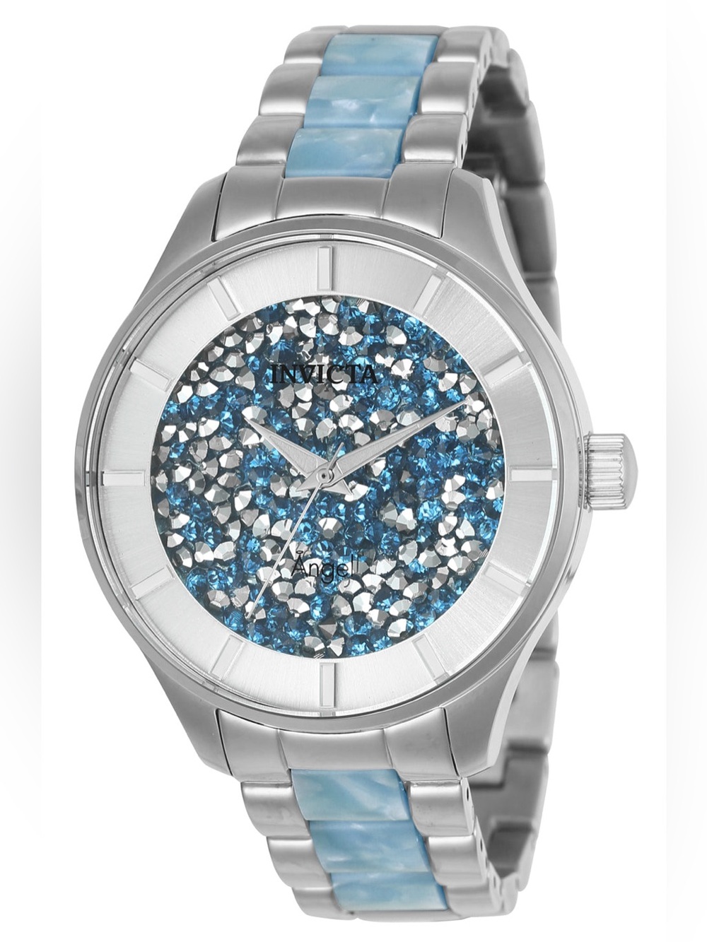 Invicta Women's Angel Silver Stainless Steel Watch with Blue Crystal Dial- New